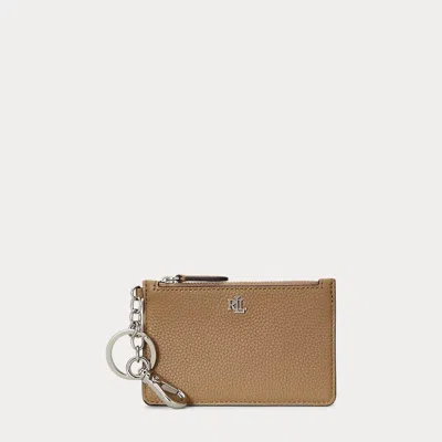 Laurèn Pebbled Leather Zip Card Case In Brown