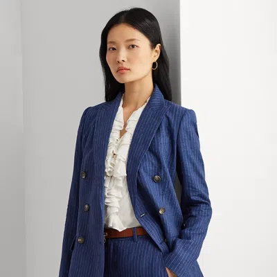 Laurèn Pinstripe Double-breasted Linen Blazer In Black