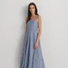 Laurèn Pinstripe Linen Sleeveless Dress In Blue