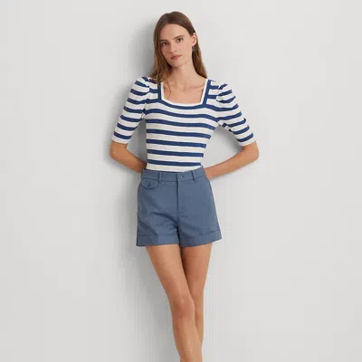 Laurèn Pleated Double-faced Cotton Short In Blue