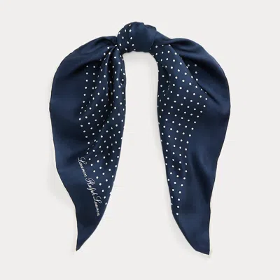 Laurèn Polka-dot Silk Twill Square Scarf In Blue