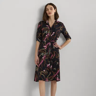 Laurèn Print Crepe Shirtdress In Black