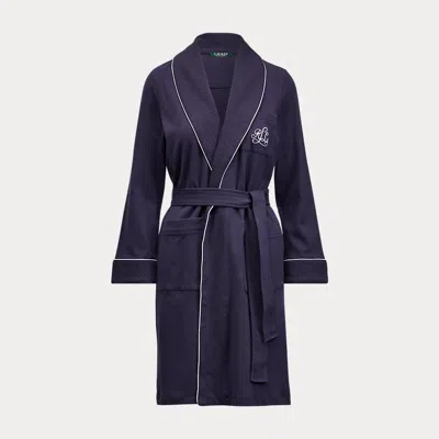 Laurèn Quilted-collar Cotton Dressing Gown In Blue