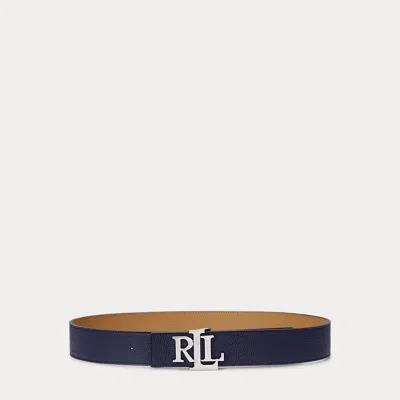 Laurèn Reversible Pebbled Leather Wide Belt In Blue