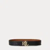 Laurèn Reversible Pebbled Leather Wide Belt In Black