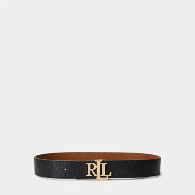 Laurèn Reversible Pebbled Leather Wide Belt In Black