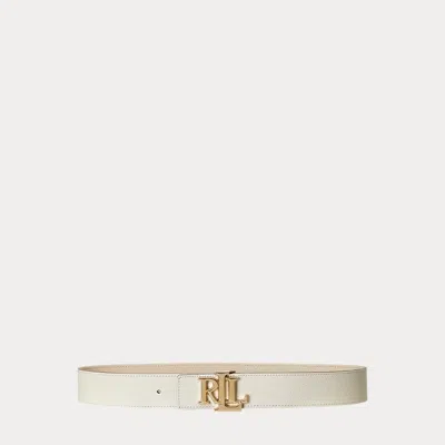 Laurèn Reversible Pebbled Leather Wide Belt In White