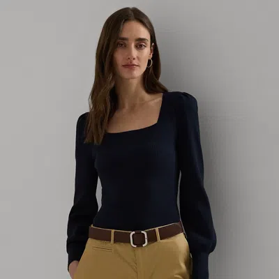 Laurèn Rib-knit Puff-sleeve Jumper In Blue