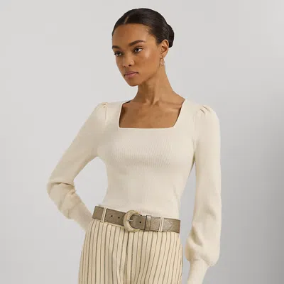 Laurèn Rib-knit Puff-sleeve Jumper In Cream