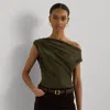 Laurèn Satin Charmeuse Off-the-shoulder Blouse In Green