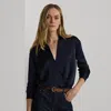 Laurèn Satin Charmeuse Surplice Blouse In Blue