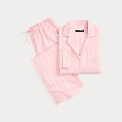 Laurèn Shadow Stripe Cotton Sleep Set In Pink