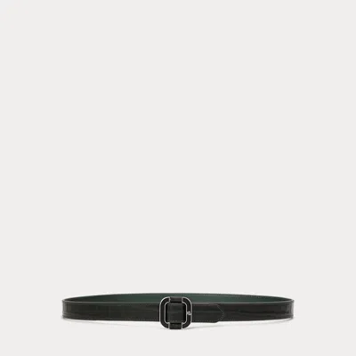 Laurèn Slide-buckle Croc-embossed Leather Belt In Black