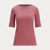 Laurèn Stretch Cotton Boatneck Tee In Pink