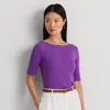 Laurèn Stretch Cotton Boatneck Tee In Purple