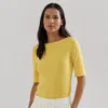 Laurèn Stretch Cotton Boatneck Tee In Yellow