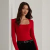 Laurèn Stretch Cotton Rib-knit Puff-sleeve Tee In Red