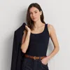 Laurèn Stretch Cotton Tank Top In Blue