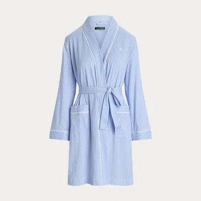 Laurèn Striped Cotton Jersey Dressing Gown In Blue