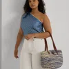 Laurèn Striped Straw Medium Hartley Tote Bag In Blue