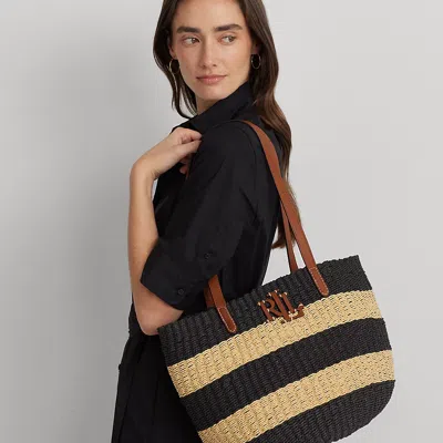 Laurèn Striped Straw Medium Hartley Tote Bag In Black