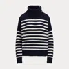 Laurèn Striped Wool-blend Rollneck Jumper In Black