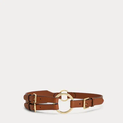 Laurèn Tri-strap O-ring Leather Belt In Brown