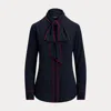 Laurèn Two-tone Georgette Tie-neck Blouse In Blue