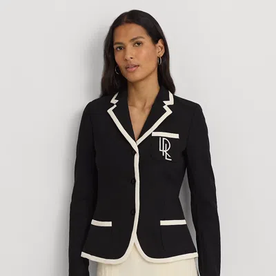Laurèn Two-tone Stretch Cotton Pique Blazer In Black