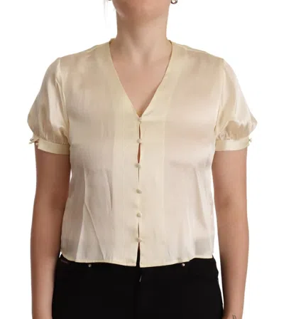 Pre-owned L'autre Chose Blouse Silk Short Sleeves V-neck Women's Top () In White