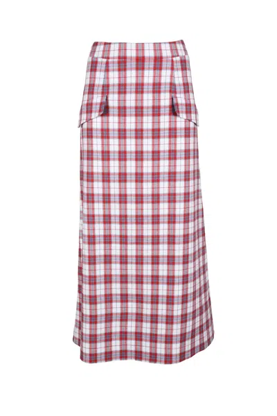 L'autre Chose Classic Plaid Midi Skirt With Flap Pockets In Pink