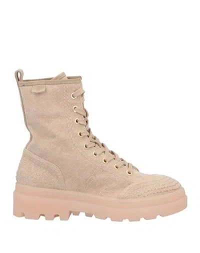 L'autre Chose L' Autre Chose Woman Ankle Boots Beige Size 7 Textile Fibers, Leather