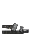 L'autre Chose L' Autre Chose Woman Sandals Charcoal Size 8 Leather, Textile Fibers