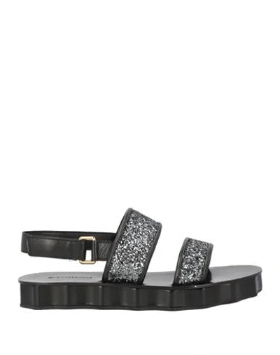 L'autre Chose L' Autre Chose Woman Sandals Charcoal Size 8 Leather, Textile Fibers