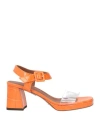 L'autre Chose L' Autre Chose Woman Sandals Orange Size 7 Leather, Pvc - Polyvinyl Chloride