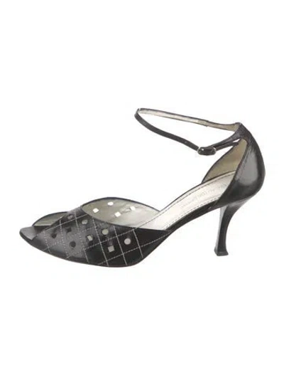 Pre-owned L'autre Chose Leather Plaid Print D'orsay Pumps In Silver