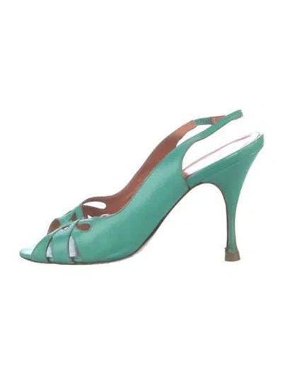Pre-owned L'autre Chose Leather Slingback Sandals In Green