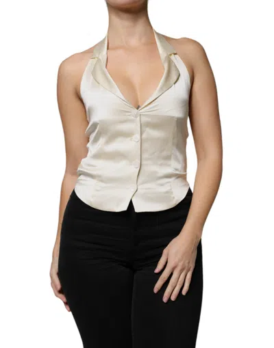 Pre-owned L'autre Chose Off White Silk Sleeveless Buttoned Halter Women's Top ()