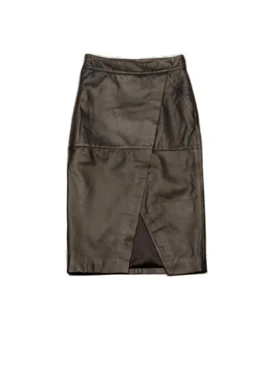 L'autre Chose Ruched Leather Skirt In Black