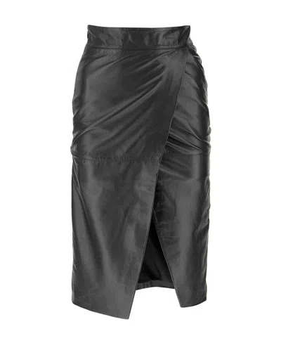 L'autre Chose Ruched Leather Skirt In Black