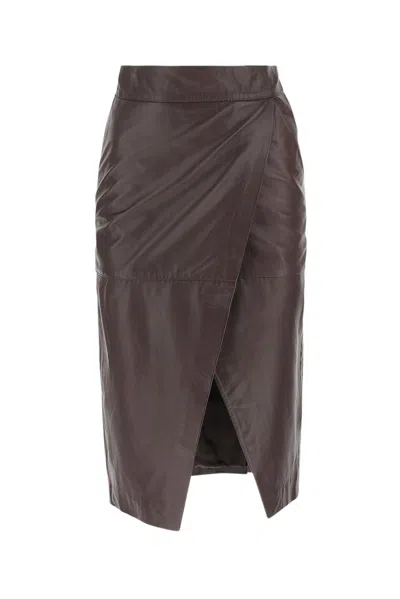 L'autre Chose Ruched Leather Skirt In Purple