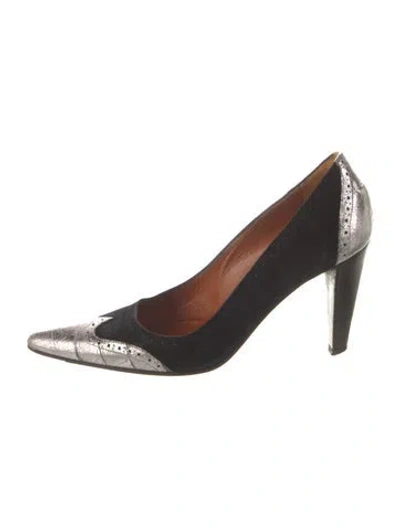 Pre-owned L'autre Chose Suede Colorblock Pattern Pumps In Black