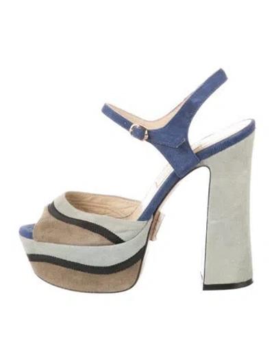 Pre-owned L'autre Chose Suede Printed Slingback Sandals In Blue