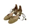L'autre Chose Women's Camel Suede Leather Tasseled Ankle Wrap Heels In Camel Brown In Yellow
