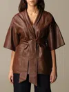 L'autre Chose Wrap Jacket In Leather In Dark