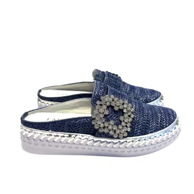 Lav-ish Women's Luna Linen Slides In Navy In Blue