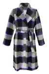 Lavaand Women's Black / Blue Belted Wool Longline Coat With Belt In Blue Black Check In Black/blue