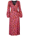 Lavaand Women's Black / Red The Annalise Satin Wrap Long Sleeve Midi Dress In Pink Floral In Black/red