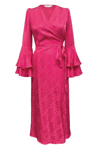 Lavaand Women's Pink / Purple Long Sleeve Wrap Dress In Pink Satin Floral - Pink & Purple In Pink/purple