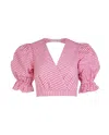 Lavaand Women's Pink / Purple The Clara Open Back Cotton Blouse In Pink Gingham In Pink/purple